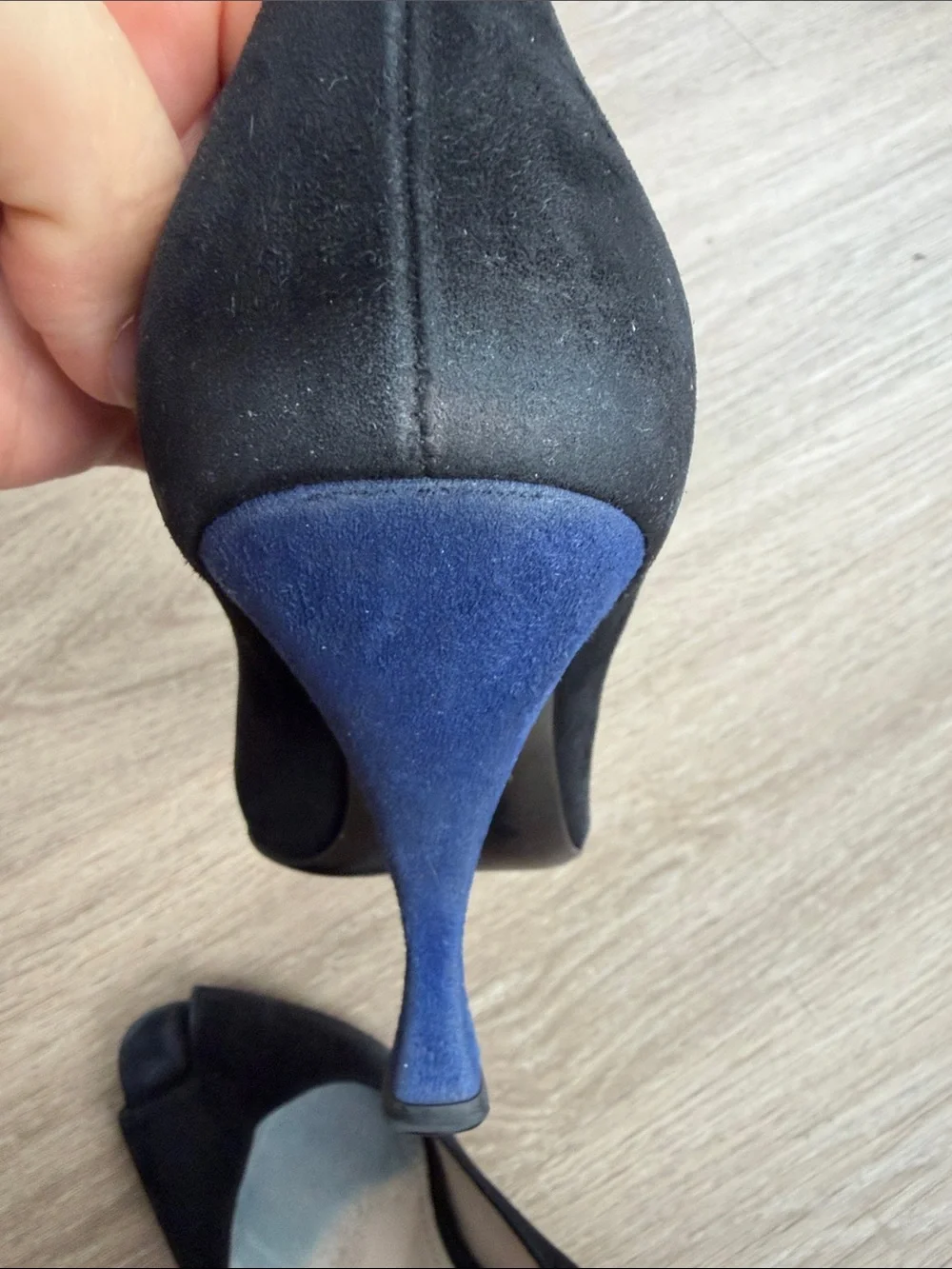 Prada Black Suede Peep Toe Pumps Blue Heels Size 39.5